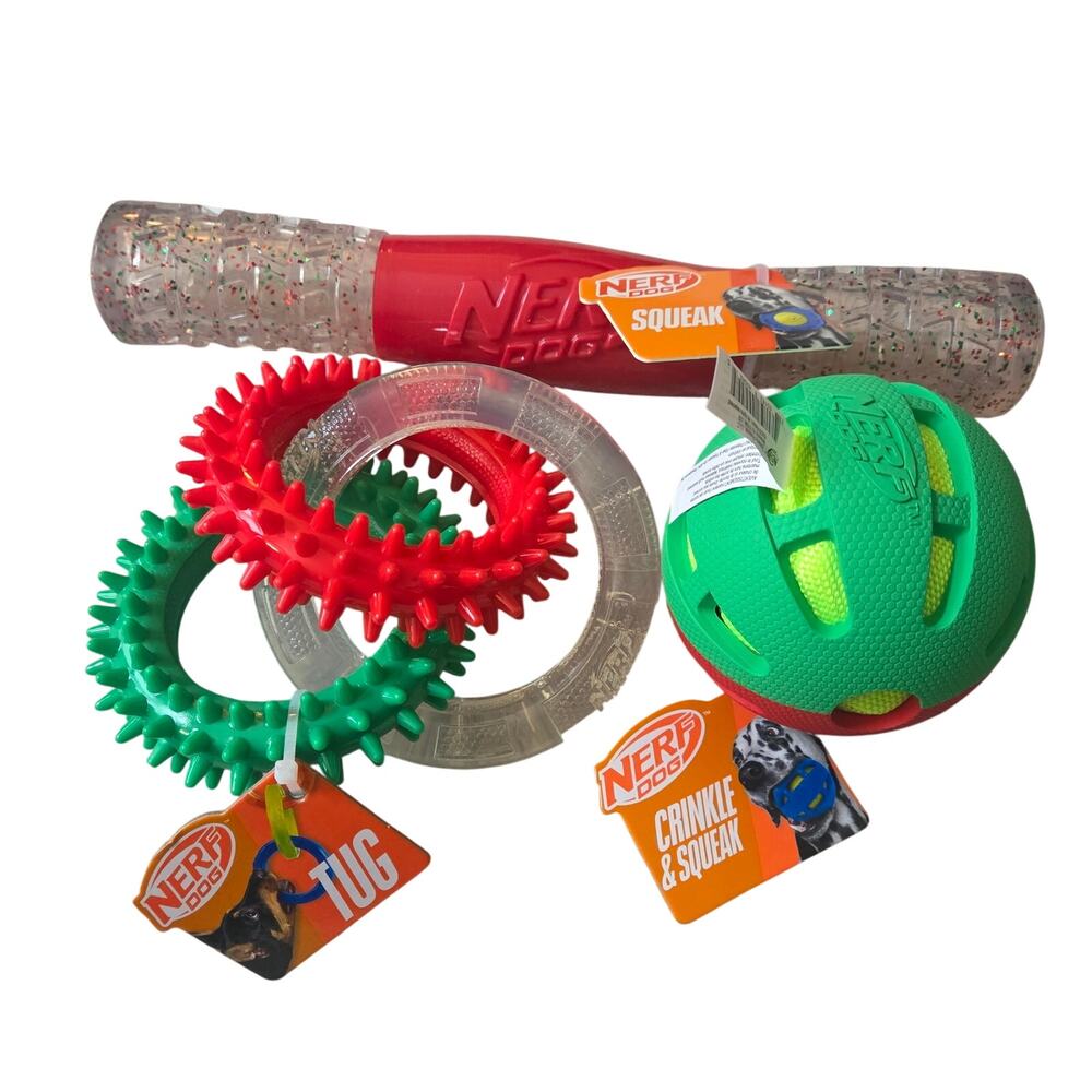 Nerf Dog Chew Toys lot of 3 NEW Tug, Squeak, Crinkle, Scented